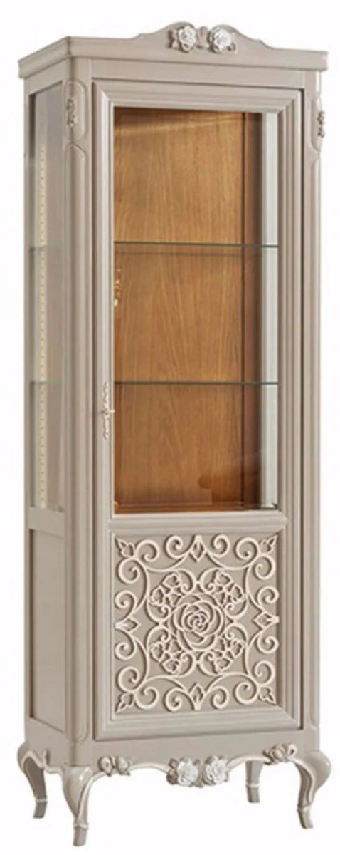 Luxus Barock Vitrine Grau / Creme / Braun - Handgefertigter italienischer Barockstil Vitrinenschrank - Italienische Barock Möbel - Barockstil Möbel - Luxus Qualität - Made in Italy