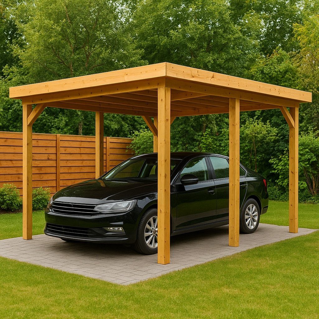 Rechteckiger Carport aus beigefarbenem Kiefernholz zum Schutz von Fahrzeugen im Freien, 500 x 300 x 240 cm