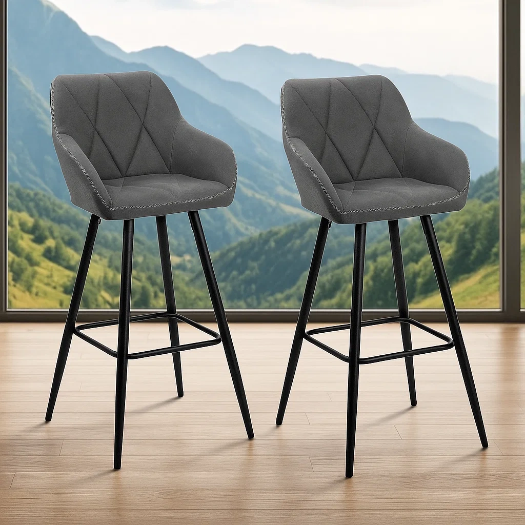 Bartisch- und Hocker-Set aus grauem Polyester und Metall für Küche oder Esszimmer, 54×50×103 cm - hWGvlxrYzugc