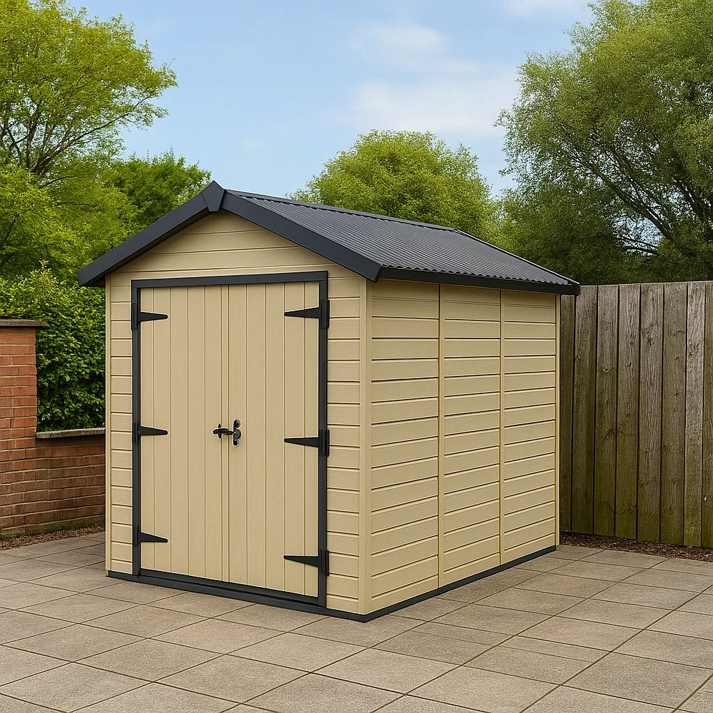 Gartenhaus, rechteckig, Metall, beige, mit Satteldach, selbsttragend, 150 x 200 x 230 cm, zur Aufbewahrung im Freien - nURaLbiTp2UD