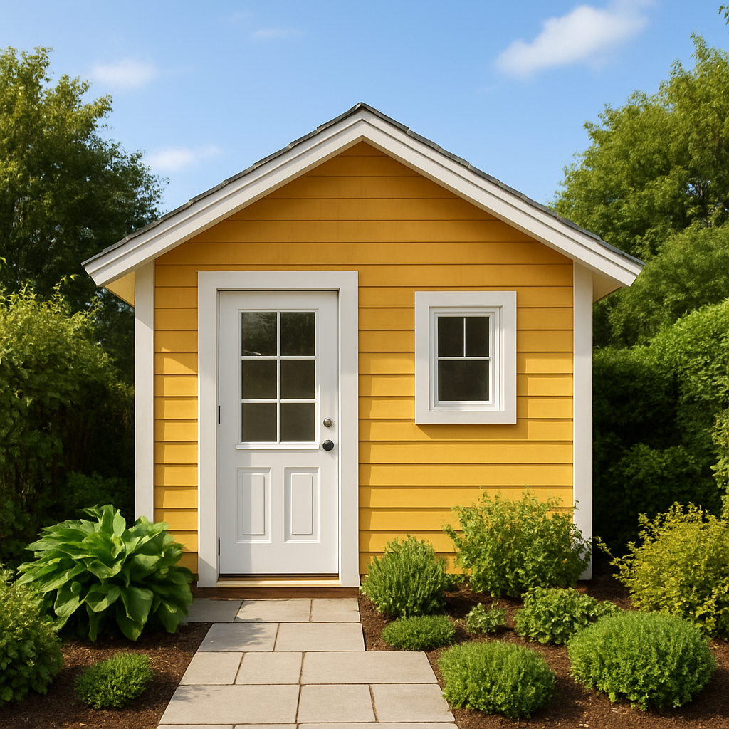 Gelb-weißer Gartenschuppen aus Holz, Kunstholz, für den Außenbereich, 200 × 180 × 250 cm