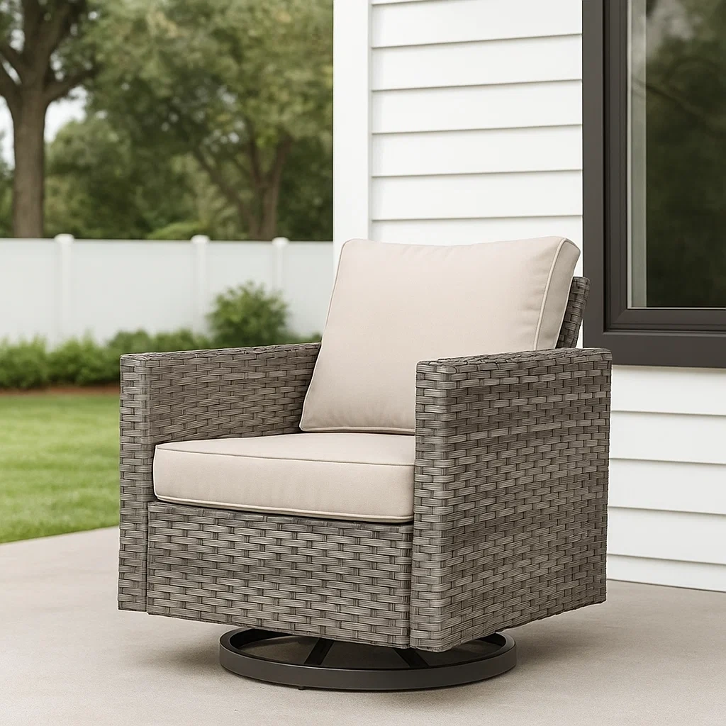 Gartenstuhl, grau, Stahl mit Rattan, geeignet für den Garten, 75 x 73 x 77 cm