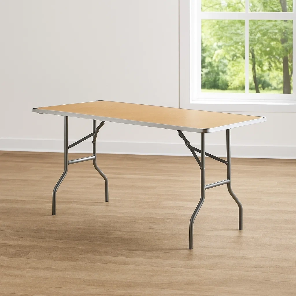 Klapptisch, naturbraun, Metall und Holz, geeignet für den Innenbereich, 183 x 46 x 76 cm