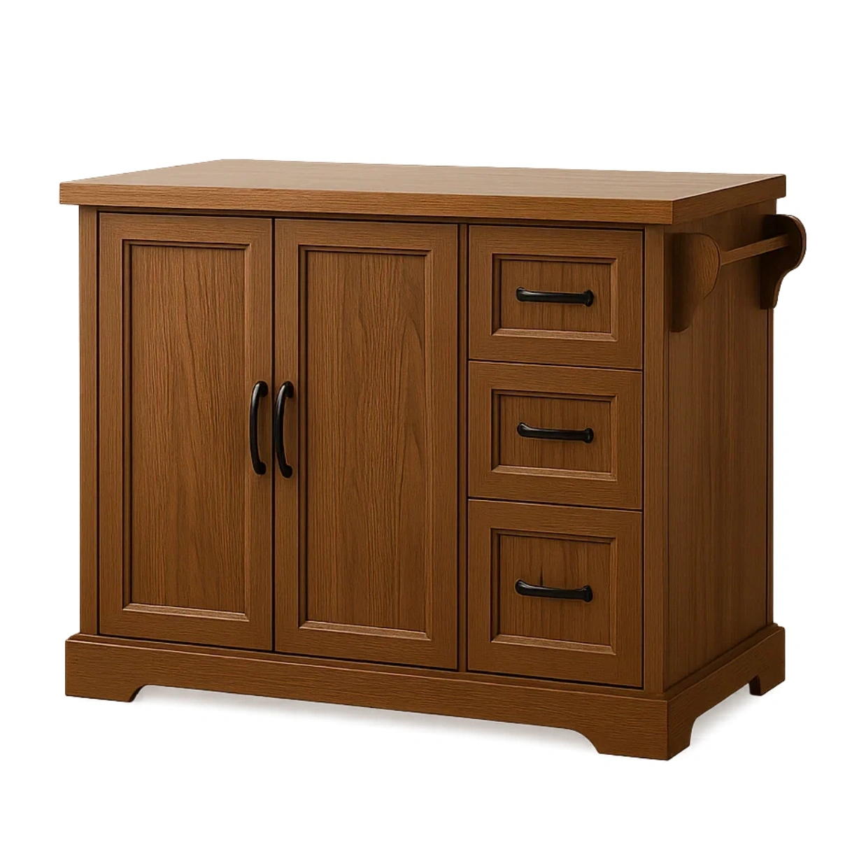 Rechteckige Kücheninsel mit Schubladen und Holztüren, Naturfarbe, freistehend, 120 x 60 x 90 cm, für die heimische Küche - AUXbIYpSWxym