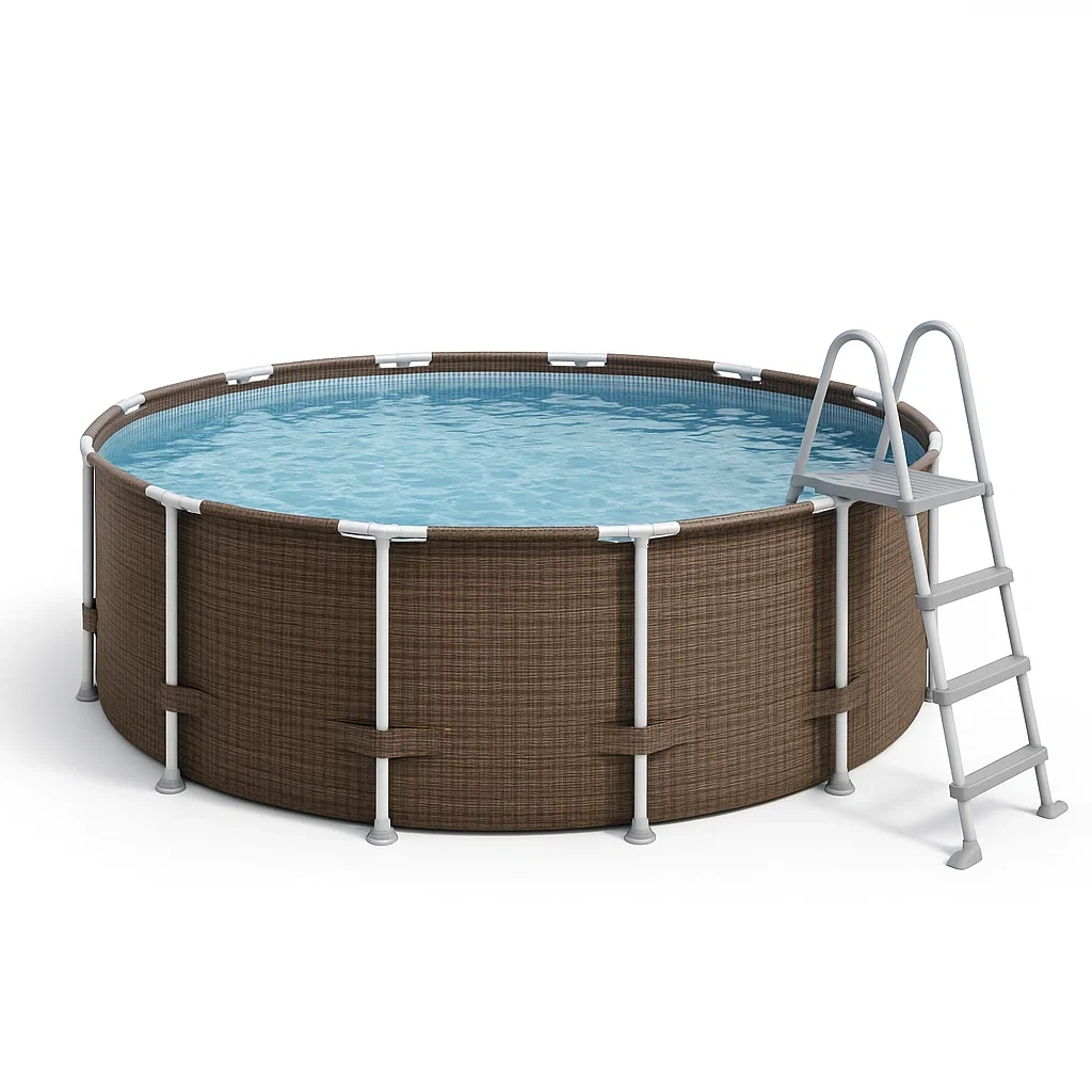 Runder, röhrenförmiger Swimmingpool 298x96 cm, braun/beige, mit Filter und Leiter TaObItL235nI