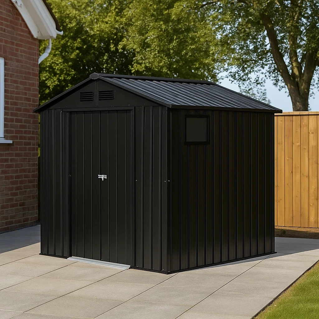 Rechteckiges Gartenhaus aus schwarzem Stahl mit Satteldach, zur Aufstellung auf ebener Fläche, 210 x 235 x 230 cm, für den Außenbereich - gXwPDHLIRaKx