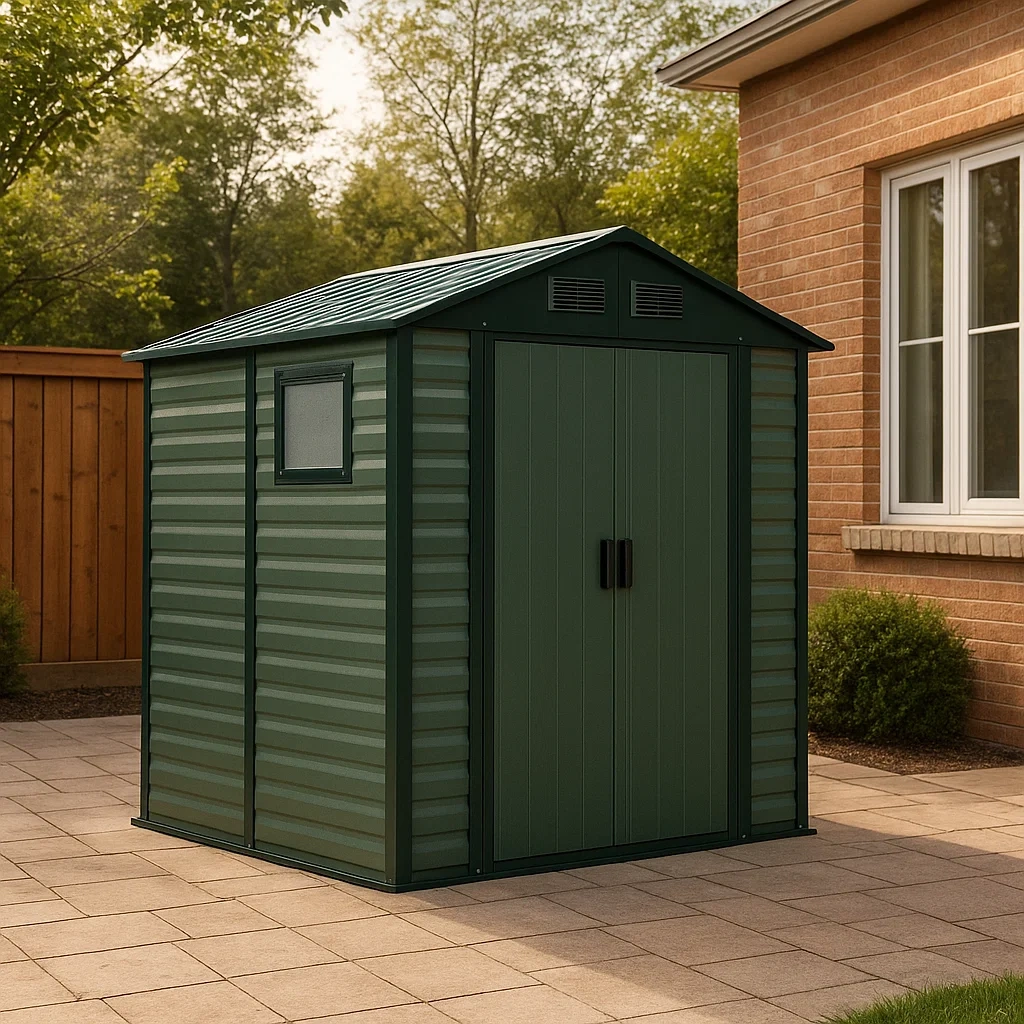 Gartenhaus, rechteckig, Metall, grün, mit Satteldach, fest installiert, 190 x 200 x 230 cm, für den Außenbereich - Ohdug9bAlM1H