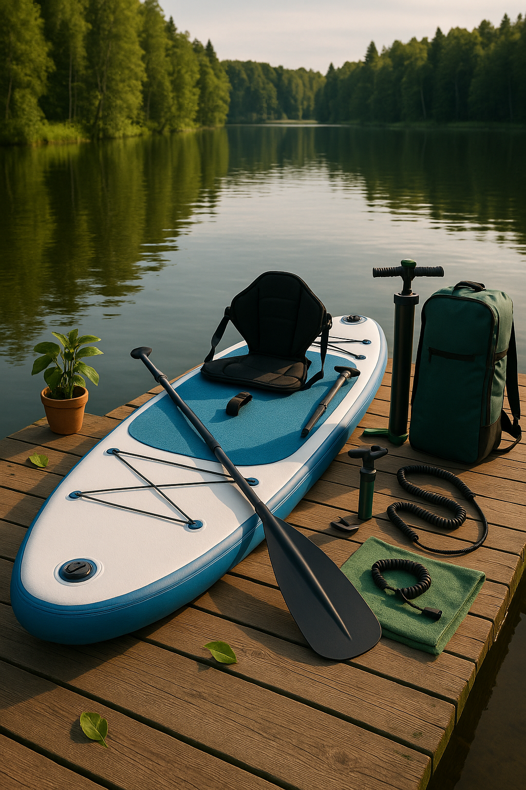 Aufblasbares Paddleboard, weiß-blau, PVC, für Steg und See, 320 × 84 × 15 cm, ORWWuDN553ug