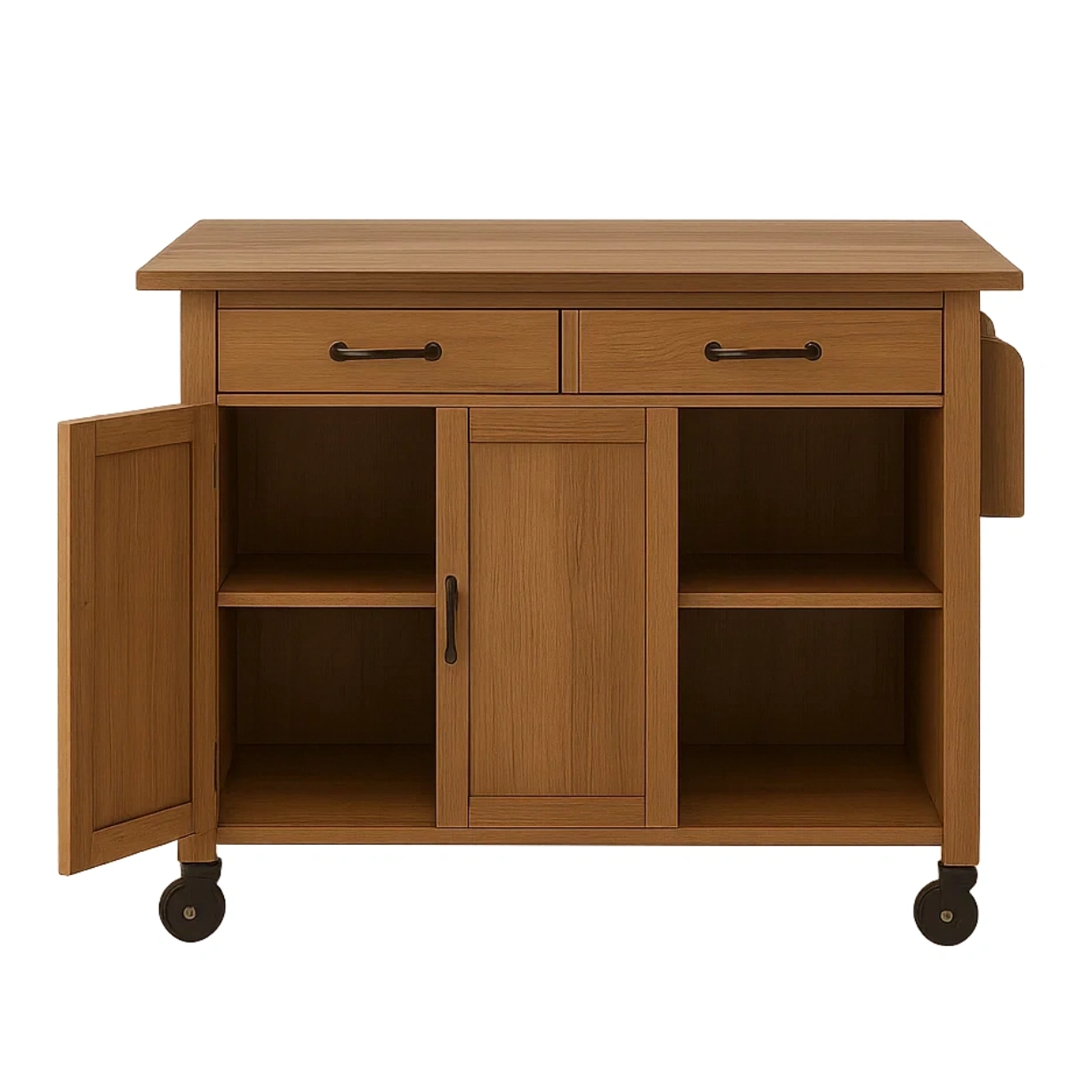 Kücheninsel, Küchenschrank mit Rollen, 2 Schubladen, 2 offenen Regalen und 2 Fächern mit Türen, Maße 80 x 40 x 85 cm, für die heimische Küche - FKOCzhsi5yGH