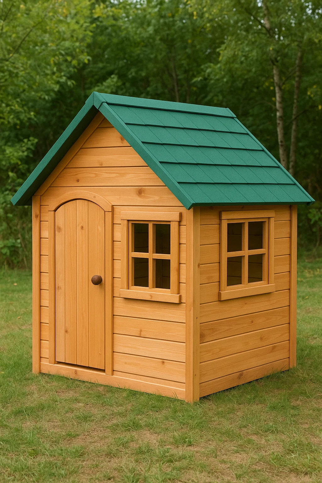 Spielhaus aus Naturholz mit Gründach für Kinder, geeignet für den Garten, 130 x 110 x 150 cm, JpkxBYF160iN