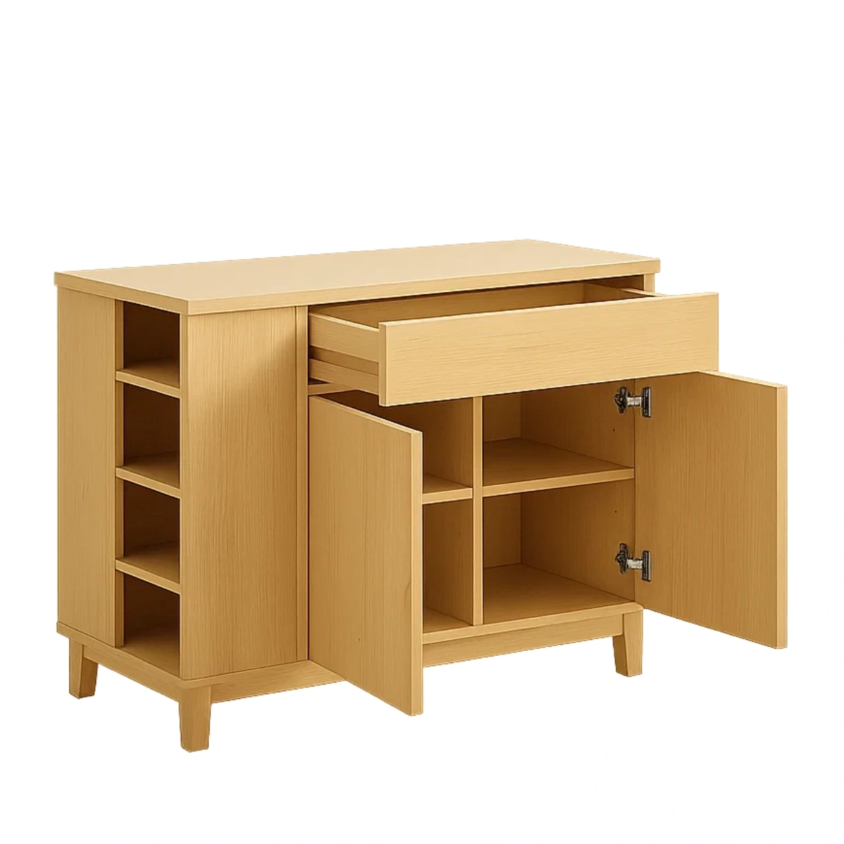 Rechteckige Kücheninsel mit Doppelschrank, einer Schublade und offenen Regalen, aus MDF, hell eichenfarben, 100 x 45 x 85 cm, zur Aufbewahrung in der Küche. - pL5Ud6DPzavO