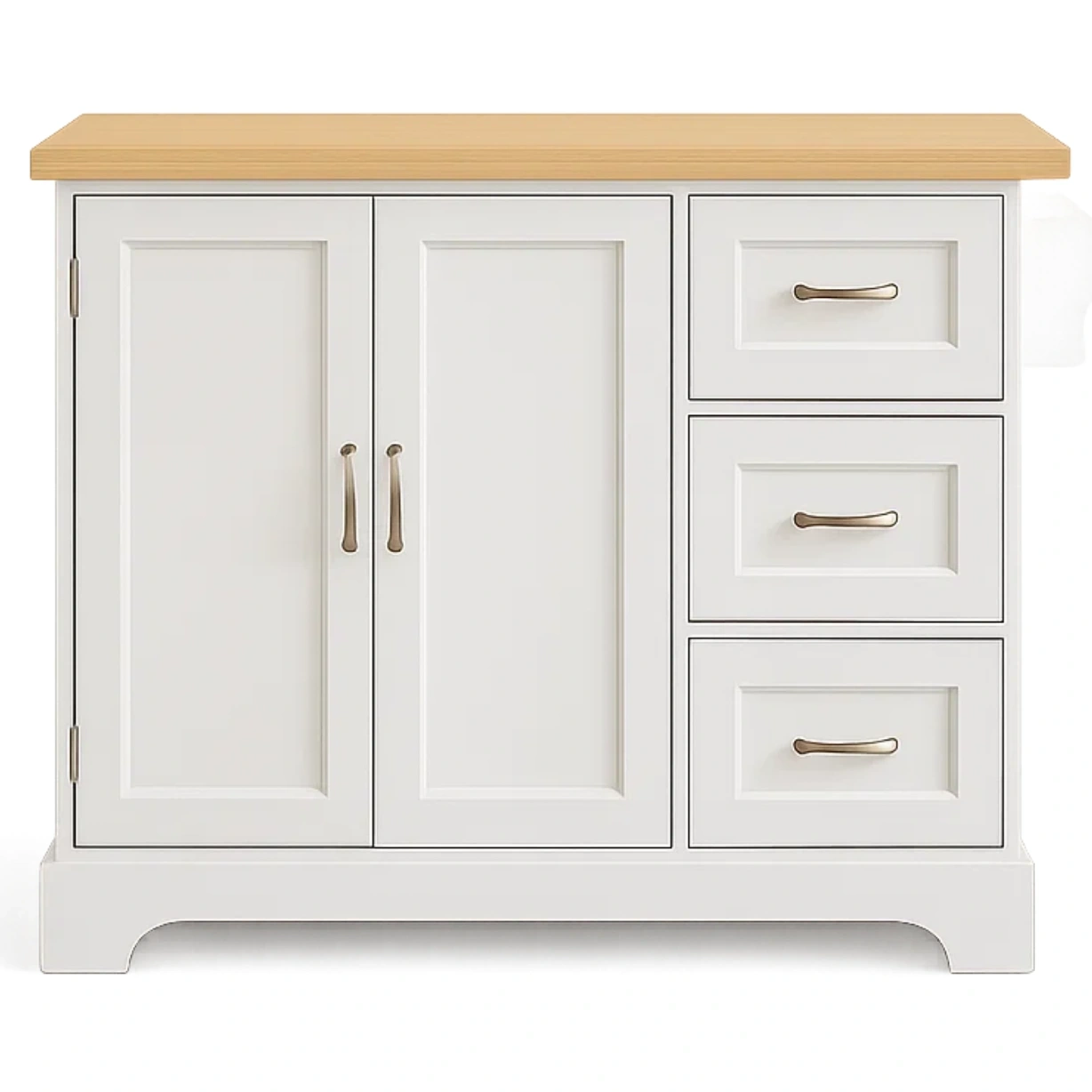 Rechteckige Kücheninsel mit Schrank und Schubladen aus MDF, weiß-eichenfarben, ohne Rollen, 100 x 45 x 85 cm, für klassische Küchen. – euh282OIIPXL