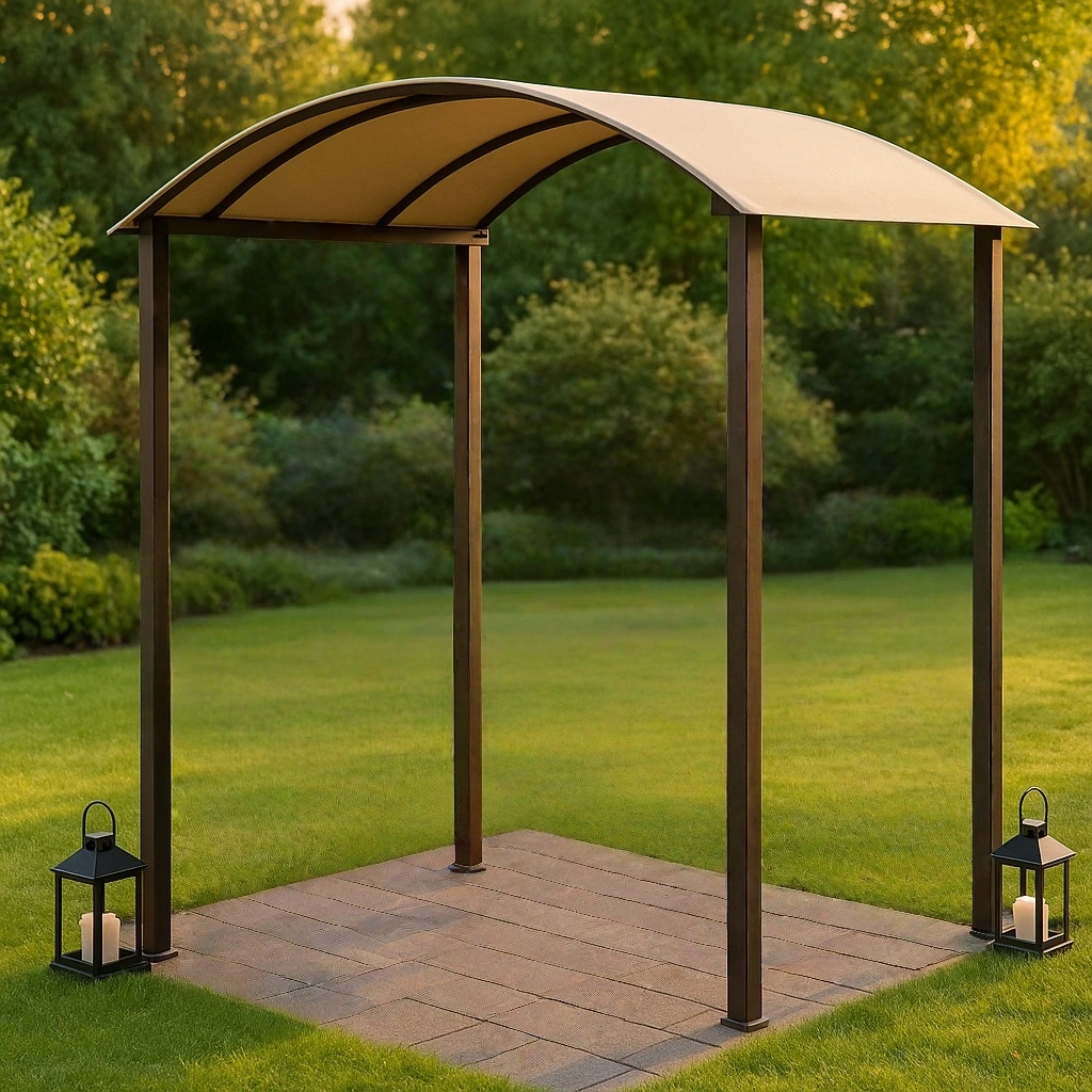 Beigefarbener Metall-Gartenpavillon/Gartenlaube für den Außenbereich, 280 x 140 x 240 cm