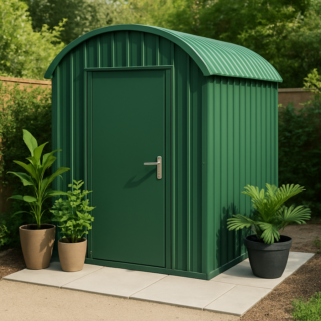 Gartenhaus aus Kunstharz in Grün und Stahl, 195 × 150 × 210 cm