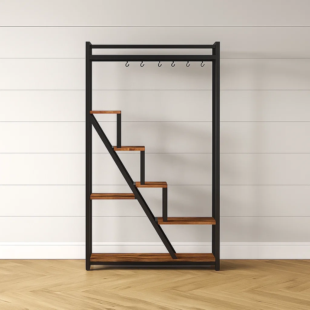 7-stufiges Pflanzenregal mit S-Haken – Braun – Holz und Metall – Für den Innenbereich – 105 × 30 × 180 cm – 2Dv7JeD9RcR8