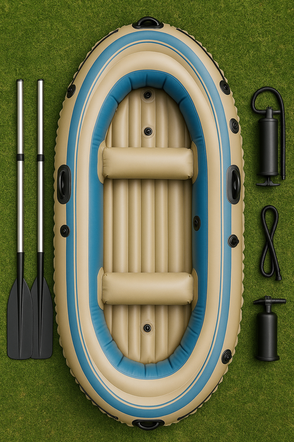 Beige-blaues, aufblasbares PVC-Boot für See und Pool, 230 x 120 x 38 cm, mit Montagefunktion KcvYHtF510fj