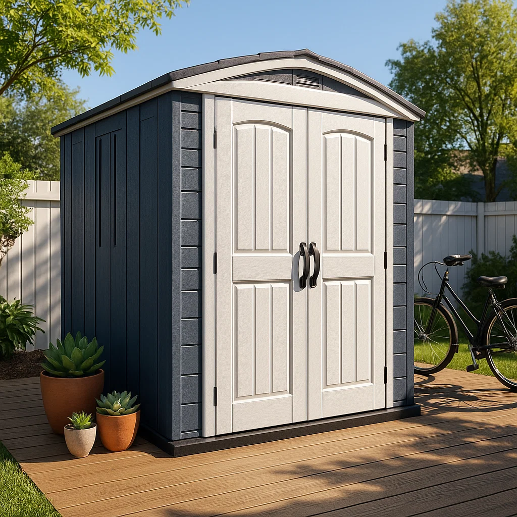 Gartenhaus, weiß-dunkelgraues Gartenhaus aus Kunstharz für den Außenbereich, 175 x 135 x 190 cm iLlFuYF220KC
