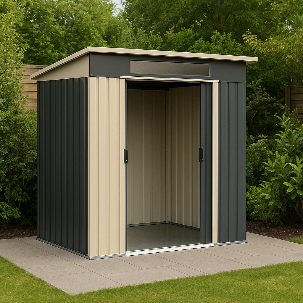 Gartenhaus Aufbewahrung Beige/Grau Stahl Außenbereich 200x150x210 cm