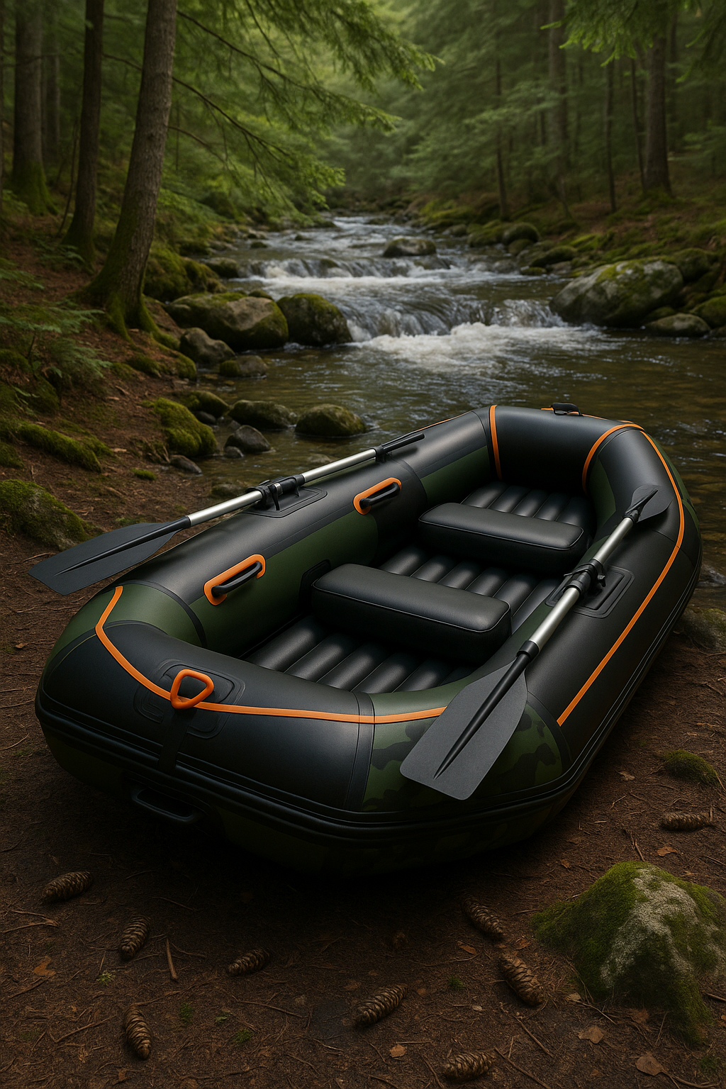 Aufblasbares Boot, grün-schwarz, PVC-Kunststoff, geeignet für Flüsse und zum Angeln, 291 x 127 x 46 cm, cngDTCD513AI