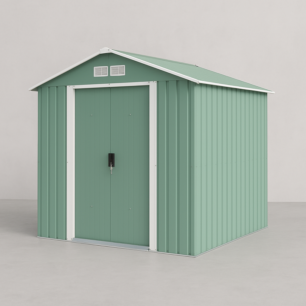 Gartenhäuschen aus grünem Metall, verzinkter Stahl, für den Außenbereich, 213 x 191 x 213 cm