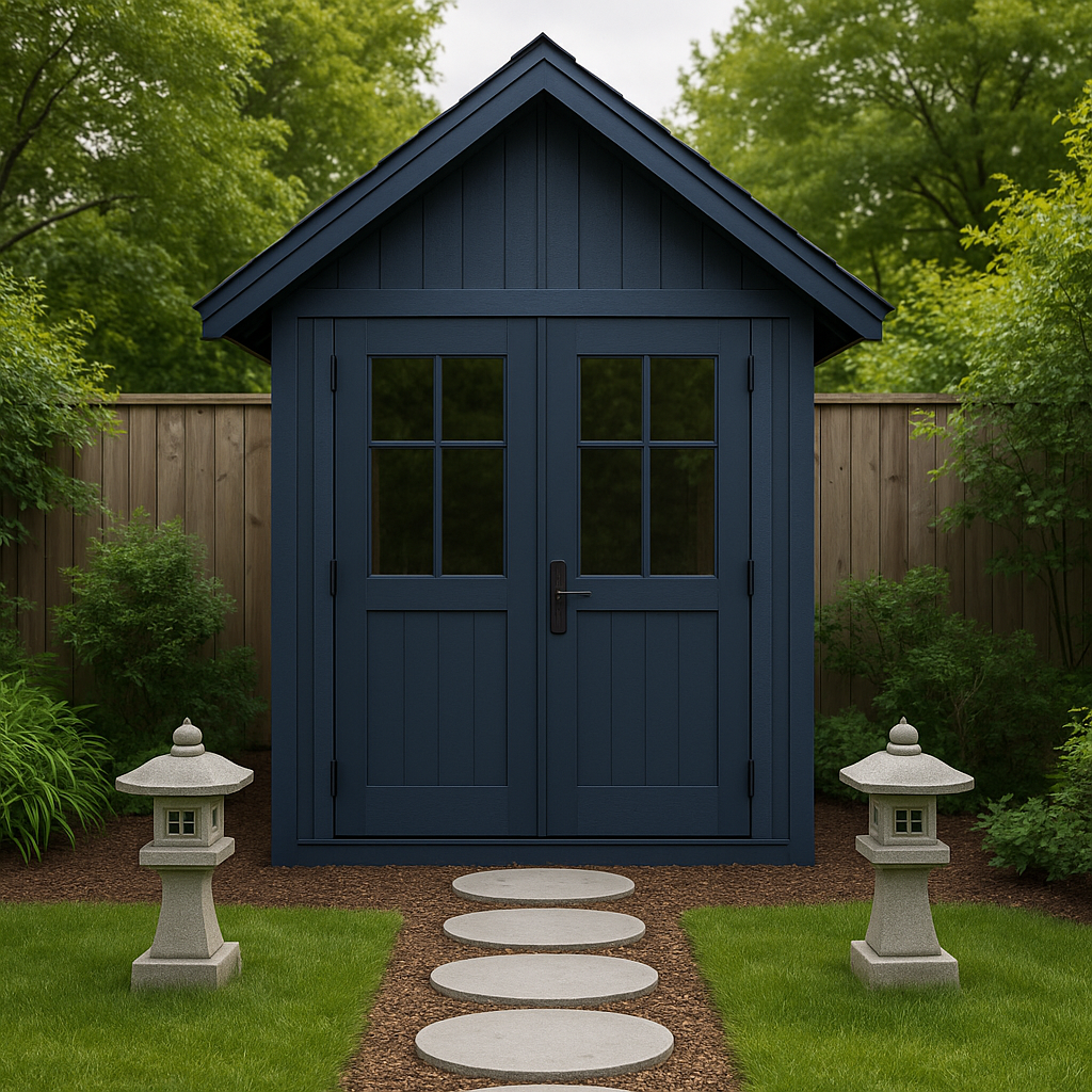 Gartenhaus aus blauem Kunstharz, Zen-Garten im Freien, 200 × 180 × 240 cm