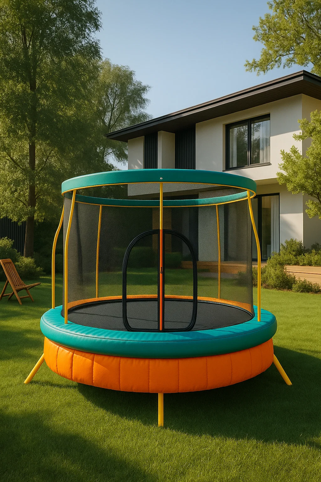 Kindertrampolin, orange und grün, PVC, für den Außenbereich, 180×180×170 cm, HPWOMKe103xi