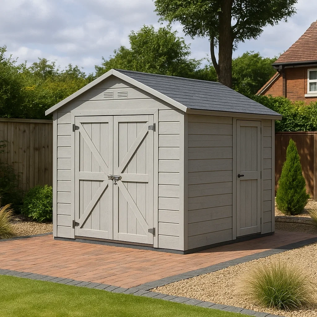 Gartenhaus, rechteckig, aus Holz, grau, mit Satteldach, selbsttragend, 180 x 240 x 230 cm, zur Aufbewahrung im Freien - FTVhH4r7hzEI