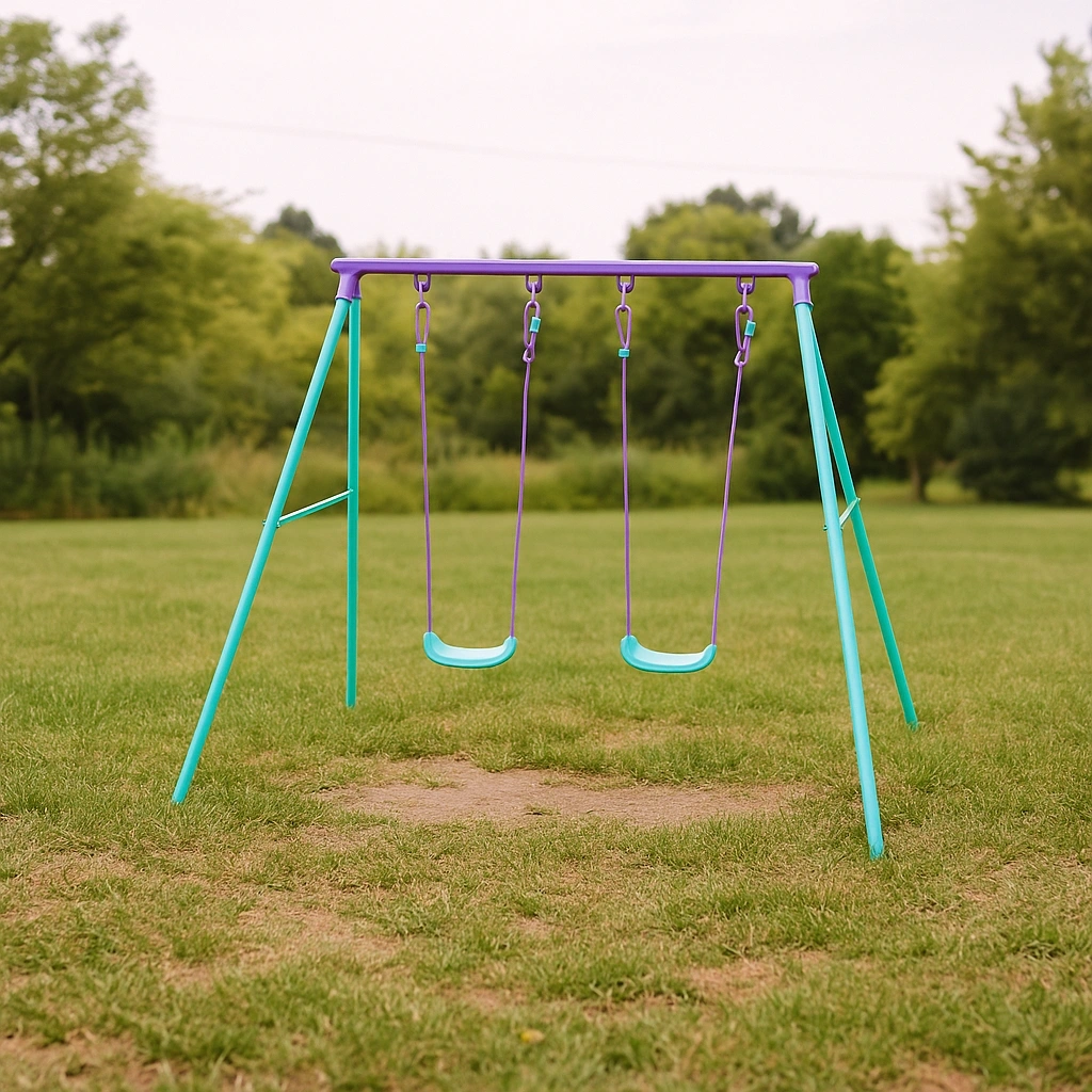 Doppelte Kinderschaukel, rosa/türkis, Stahl, Garten, 2,4 x 1,6 x 2 m - OrrwvnF180lK