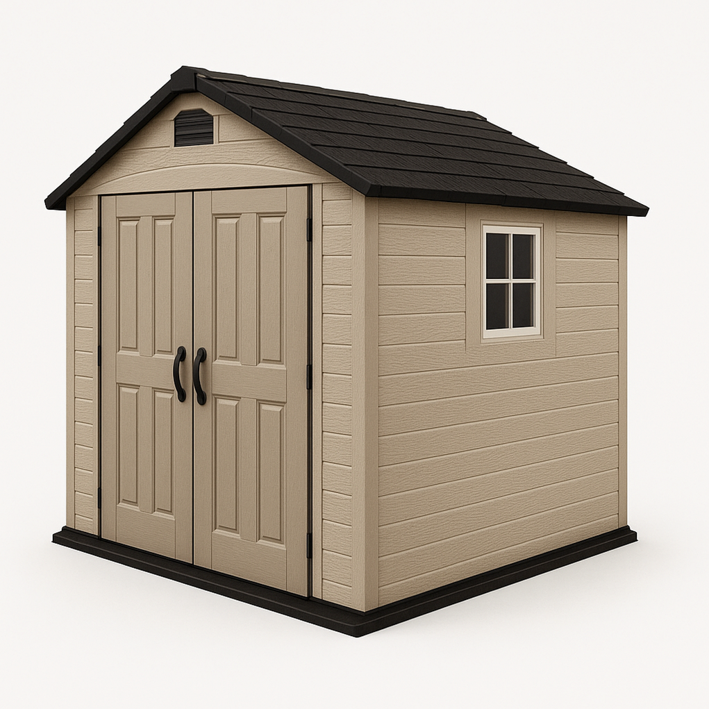 Gartenhaus aus Kunstharz, 210 x 210 x 225 cm, beige/schwarz, qBWTrag403VB