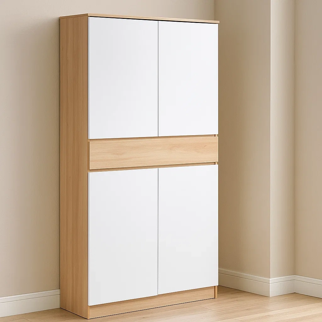 Hoher Schuhschrank mit Schublade – Weiß und hell natur – Melamin – Eingangsbereich oder Flur – 100 × 40 × 191 cm – M3YMGK0idOfj