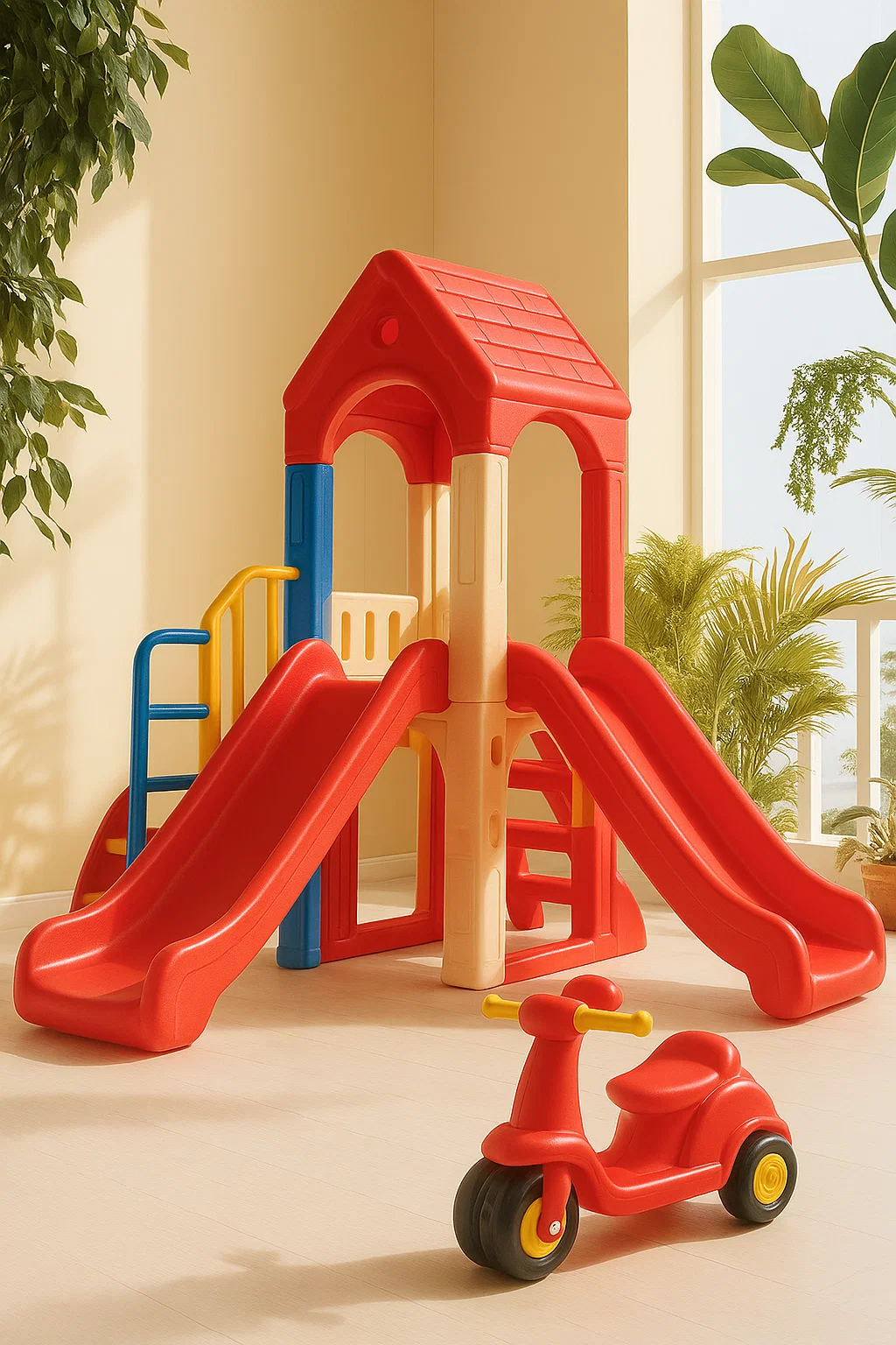 3-in-1-Rutsche – mit Doppelrutsche, Leiter und Spielhaus – mehrfarbig aTPUunBb71jJ