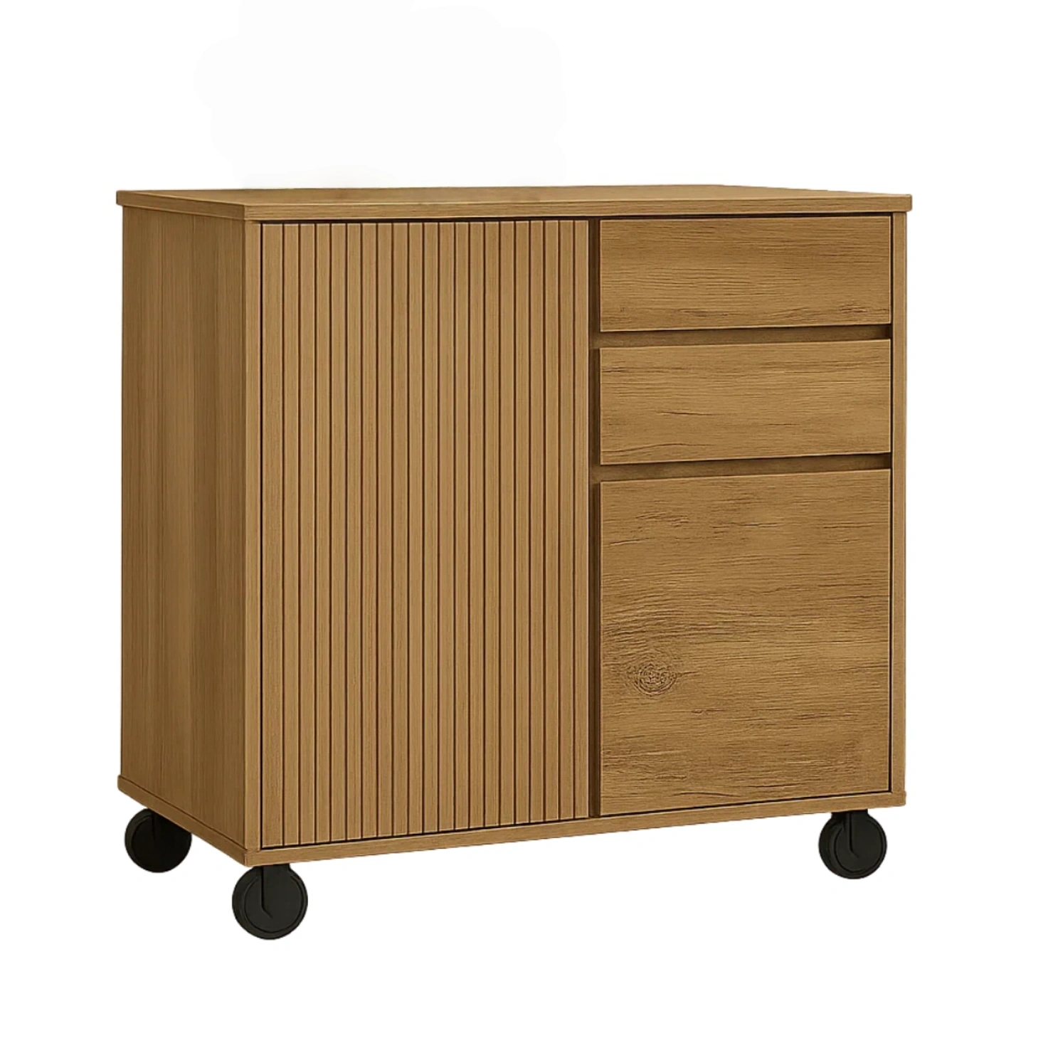 Rechteckige Kücheninsel aus MDF, Eichenoptik, mit Rollen, zwei Schubladen und zwei Türen, 80 x 40 x 75 cm, für den Hausgebrauch. - tzPrsDKzDS3M