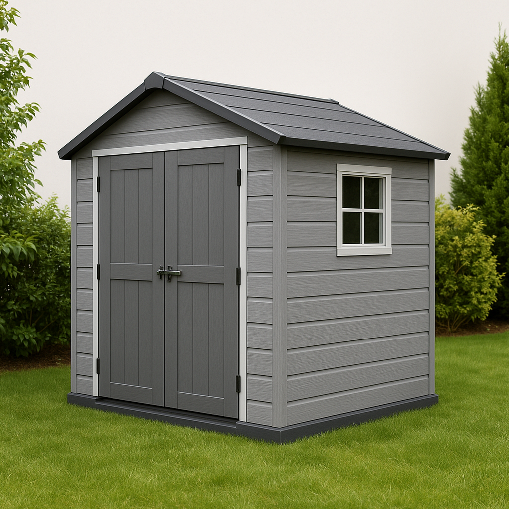Gartenhaus aus Kunstharz, 230 x 230 x 235 cm, grau, skrtqPm400qr