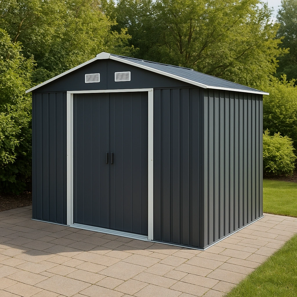 Gartenhaus Aufbewahrung Grau Stahl Außenbereich 240x190x230 cm - PtOeCzs475fA