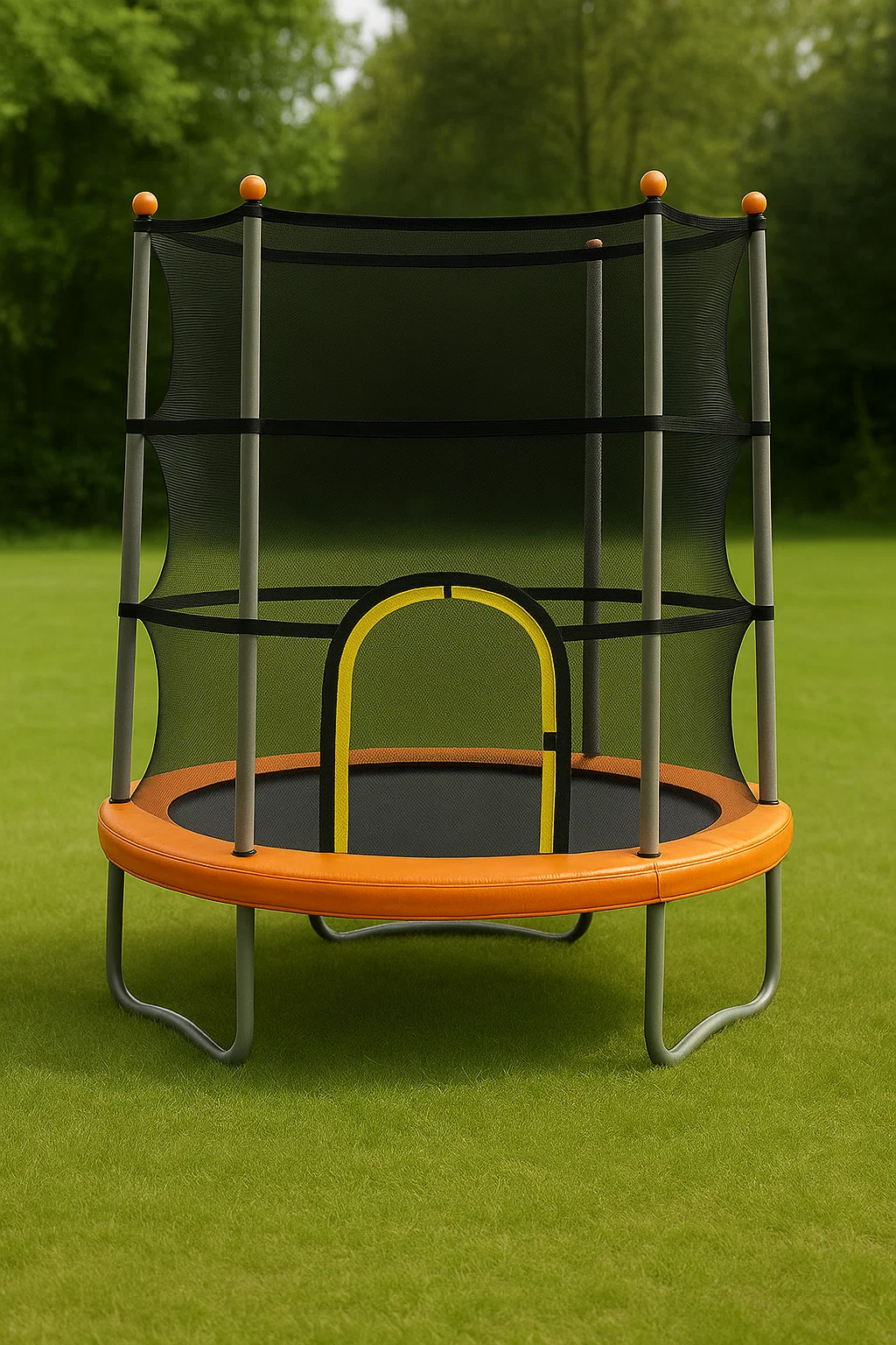 Rundes Kindertrampolin, schwarz und orange, aus PVC und Stahl, für den Garten, 183 x 183 x 210 cm QxvjzuY130iP