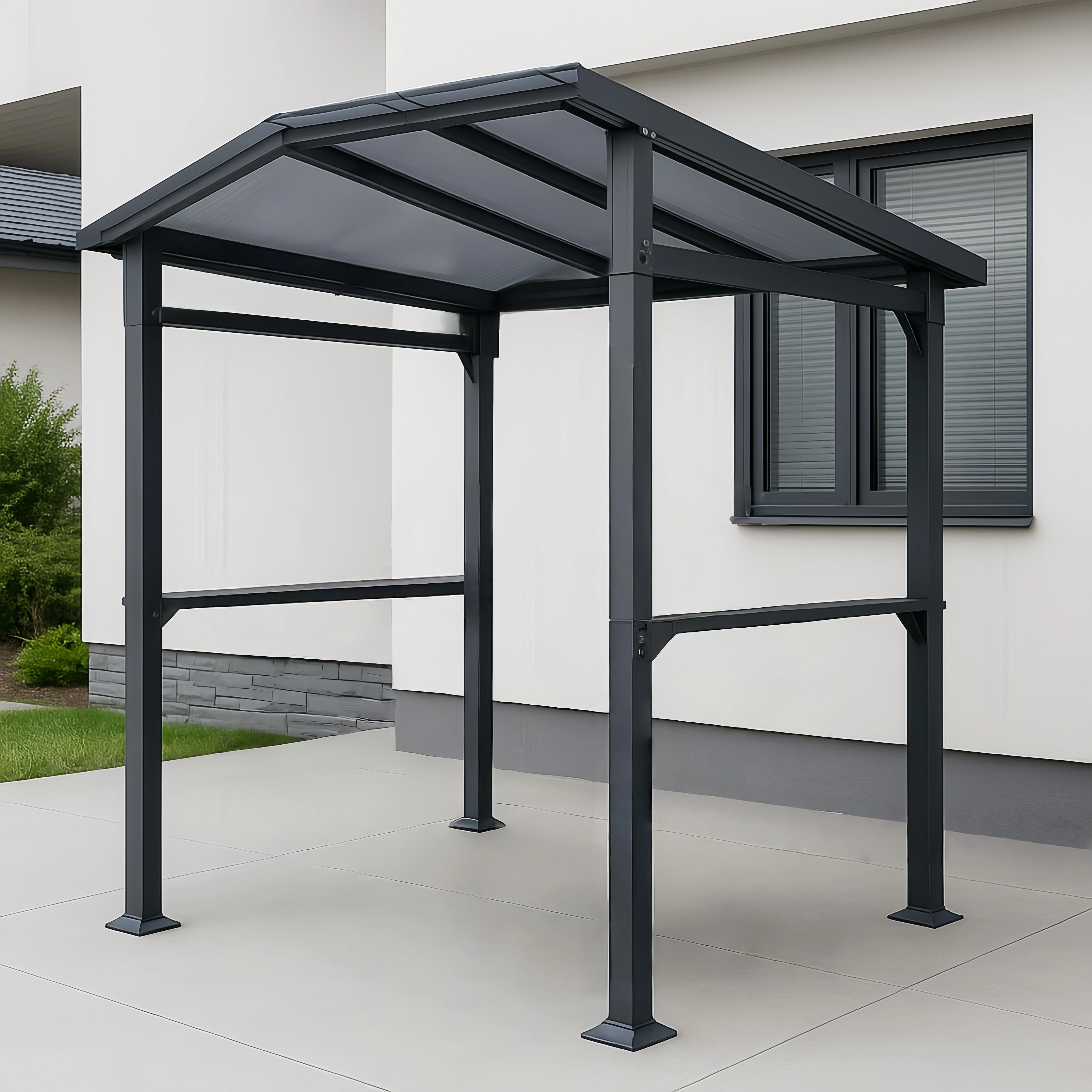 Schwarzer Aluminium-Grillschuppen mit Terrassenüberdachung, 220 x 140 x 230 cm