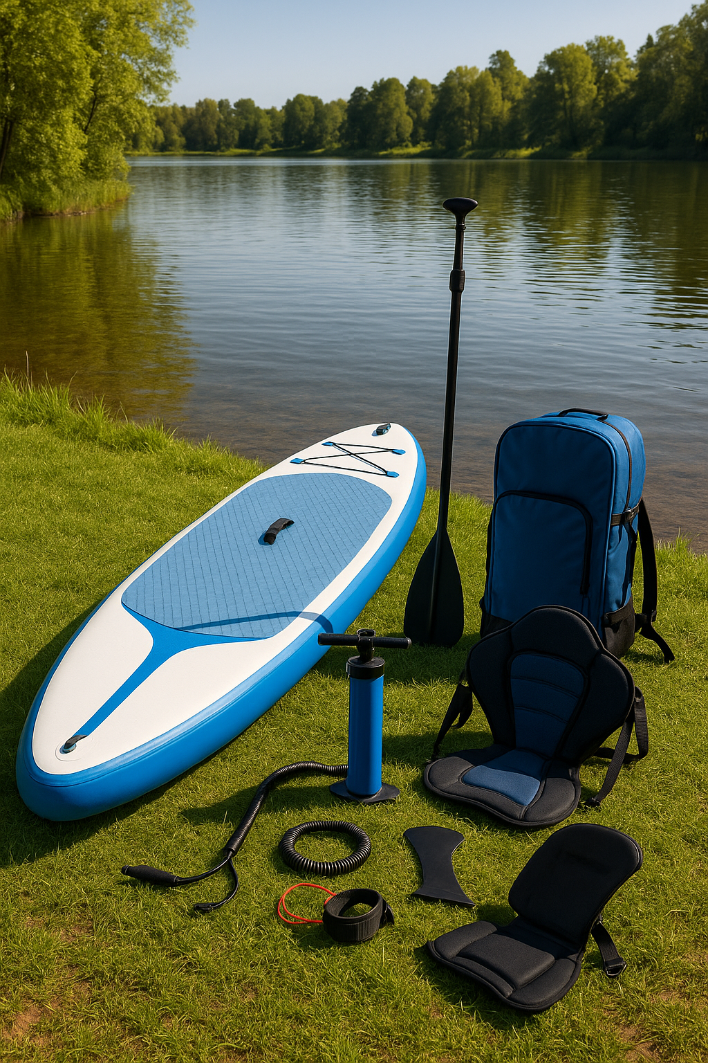 Aufblasbares Stand-Up-Paddle-Board (SUP) für Outdoor-Sportarten, blau-weiß, PVC, für See/Strand/Reisen, 320 × 81 × 15 cm, RPcyJcK563wZ