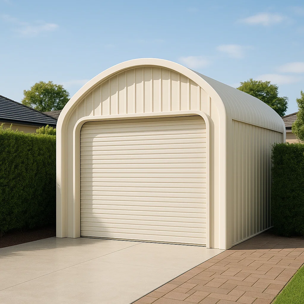 Beigefarbener Carport aus Stahlmetall für 2 Autos, für den Außenbereich, 546 cm lang x 342 cm hoch x 300 cm tief iKEKeWO299mE