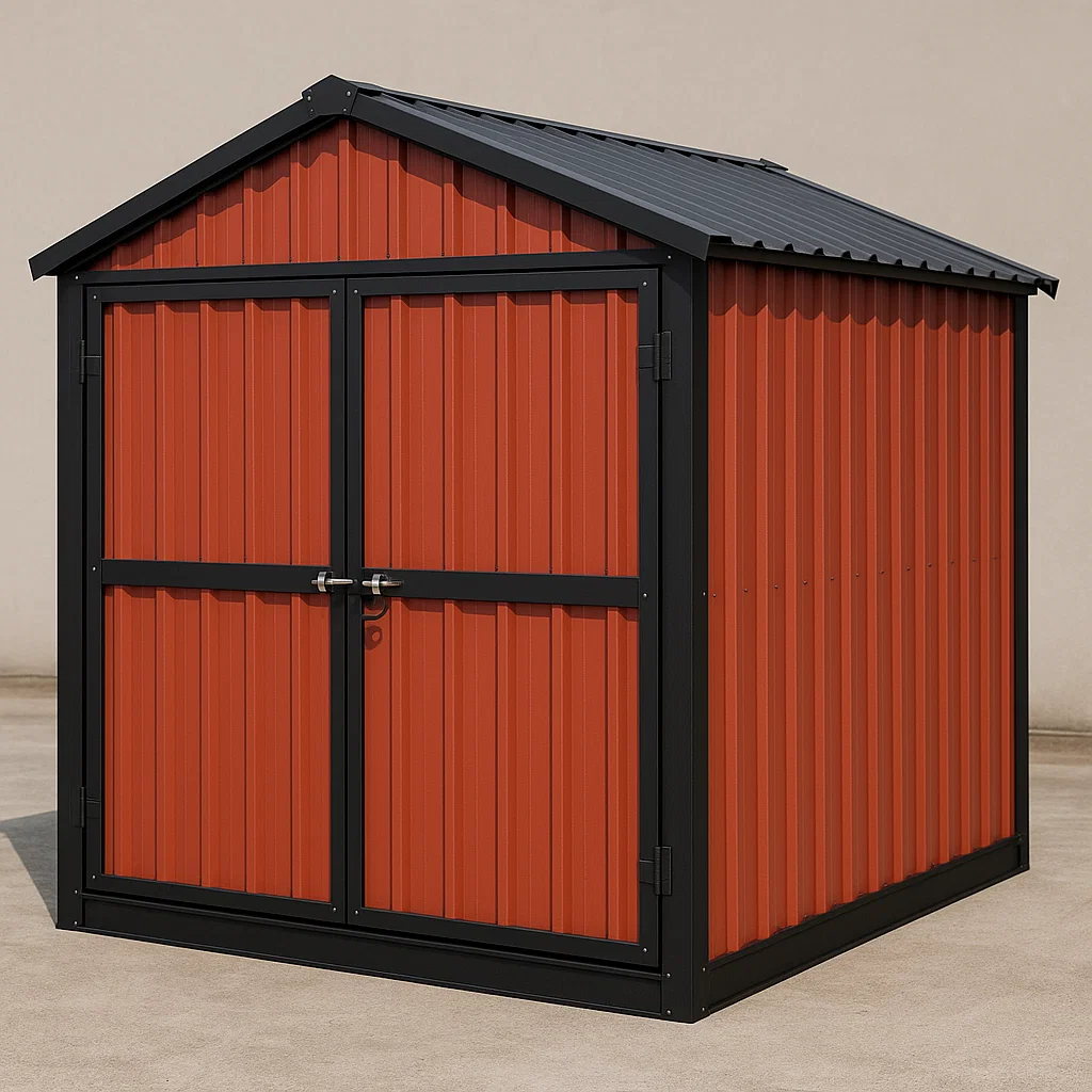 Gartenhaus, rot-schwarzes Stahl-Gartenhaus für den Außenbereich, 210 x 190 x 230 cm acsQbMP179vS