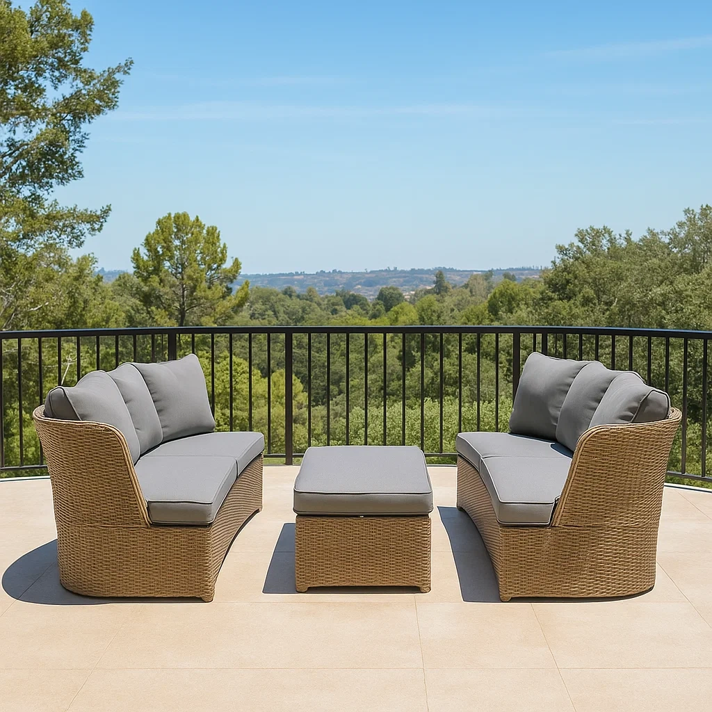 Gartensofa, modulares Gartenmöbelset mit Couchtisch, grau, Holz und Rattan, geeignet für den Außenbereich