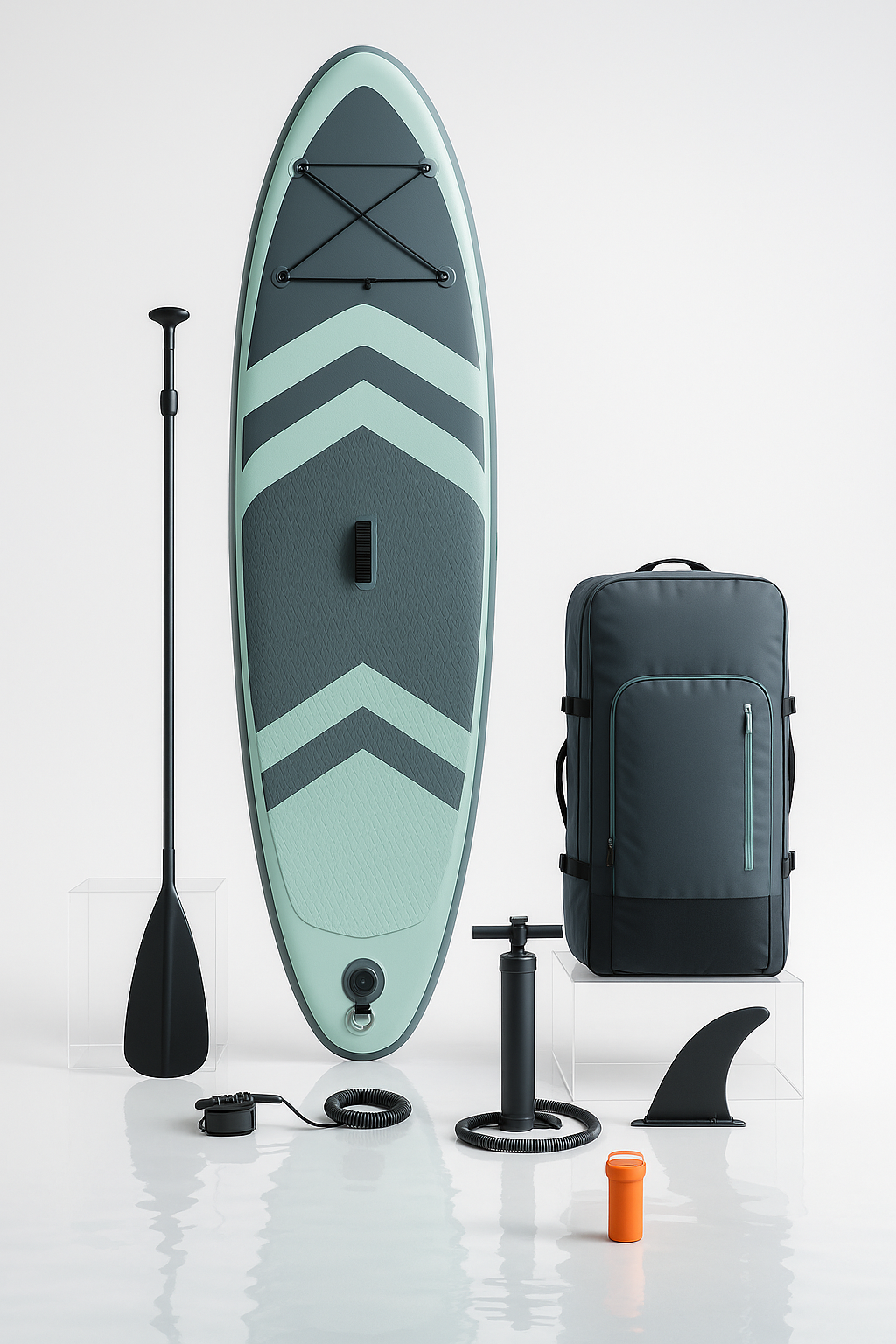 Aufblasbares Paddleboard, grün-graues PVC, für See und Strand, 320 x 84 x 15 cm, montierbar, wyGmfap541Mx