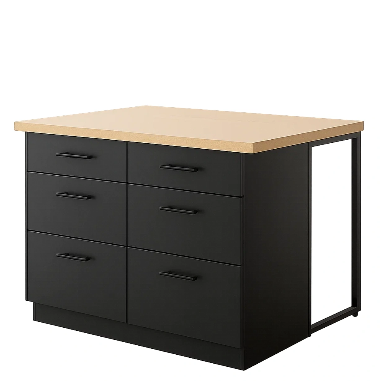 Kücheninselwagen mit 6 Schubladen, Naturholz und Schwarz, freistehend, 100 x 60 x 85 cm - K47hsrLNNkiz