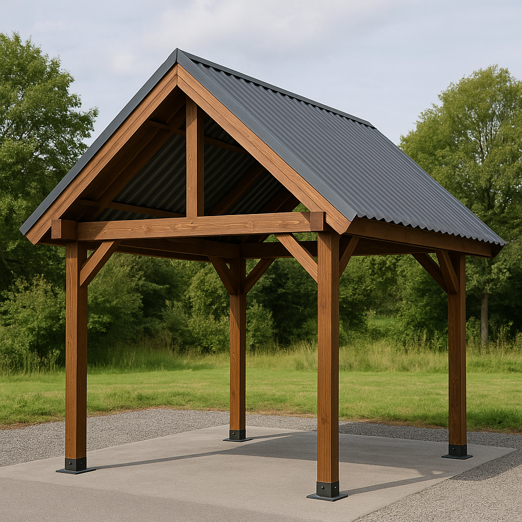 Carport mit Holzkonstruktion und grauem Metalldach für den Außenbereich im Garten, 360 x 300 x 338 cm