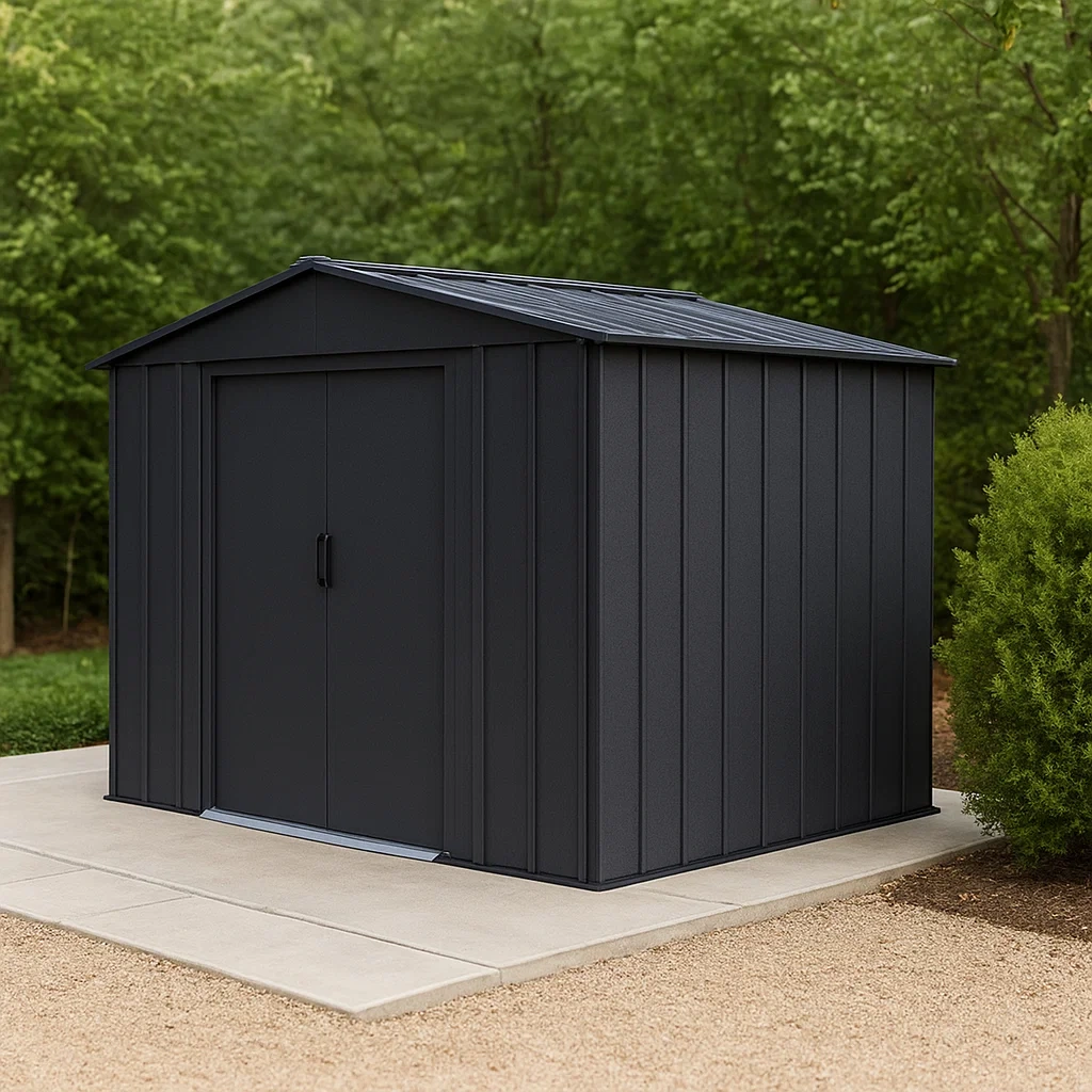 Gartenhaus aus Metall, rechteckig, schwarz, Satteldach, freistehend, Maße 220 x 200 x 230 cm, zur Aufbewahrung im Garten - x7LiSd8fnelA