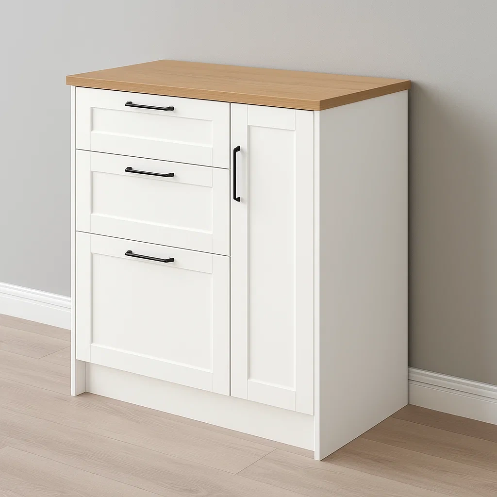 Kücheninsel mit Schubladen, weiß, Melamin und Holz, für die Küche, 91 x 50 x 93 cm