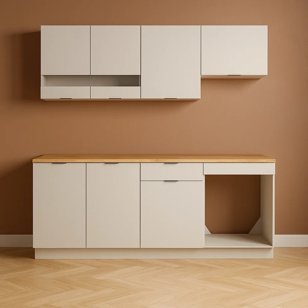 Komplette Modulküche in Anthrazitgrau und Melaminholz für den Innenbereich 200×60×82 cm - oNpBC7ubia4N