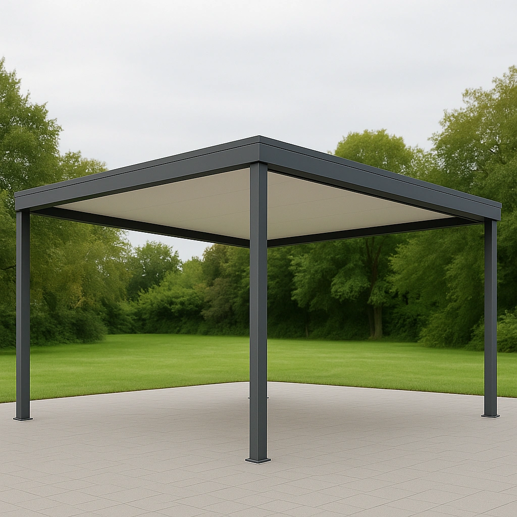 Quadratischer Carport mit festem Dach, grau, Aluminium, Außenansicht, 350 x 350 x 290 cm