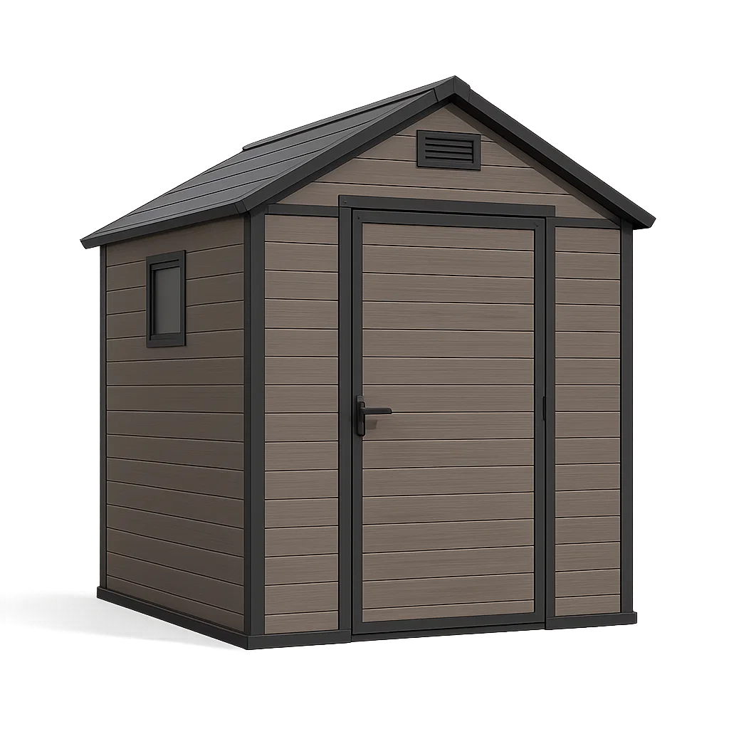 Gartenhaus, braunes Stahl-Gartenhaus in Holzoptik für den Außenbereich, 190 x 170 x 200 cm kgYgFYo171My