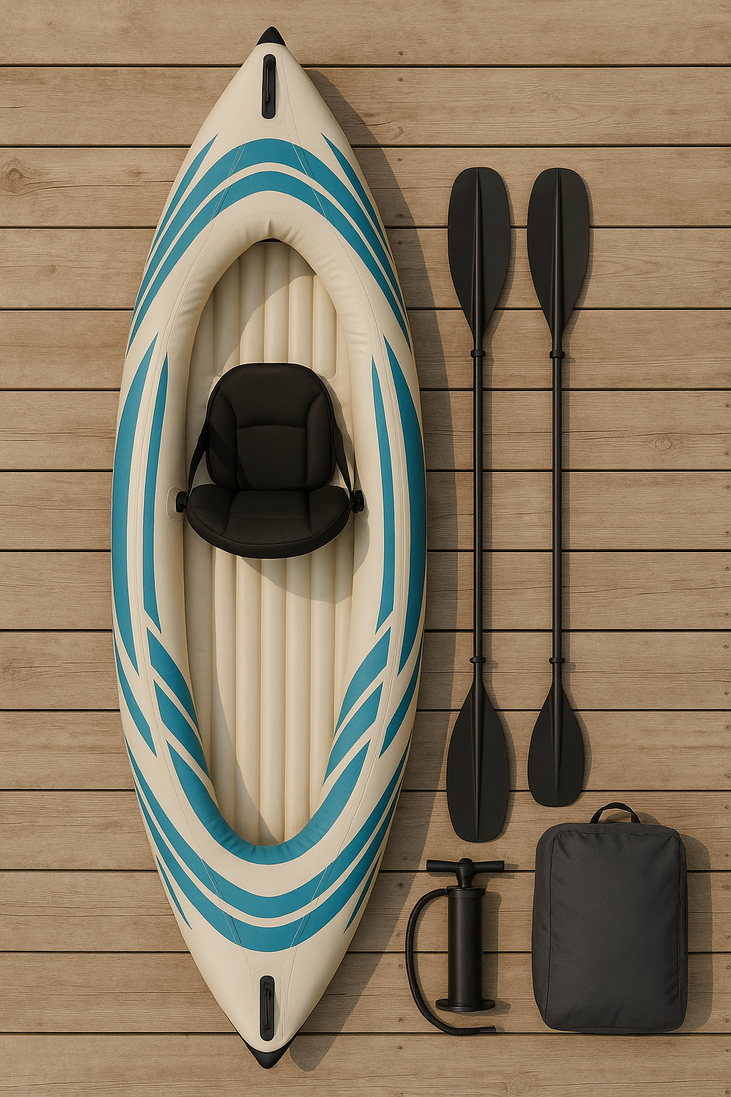 Aufblasbares Einzelkajak mit Montagefunktion, beige/blau, PVC, für See, Fluss, Strand, 310 x 80 x 30 cm, TbFrAmE496Hu