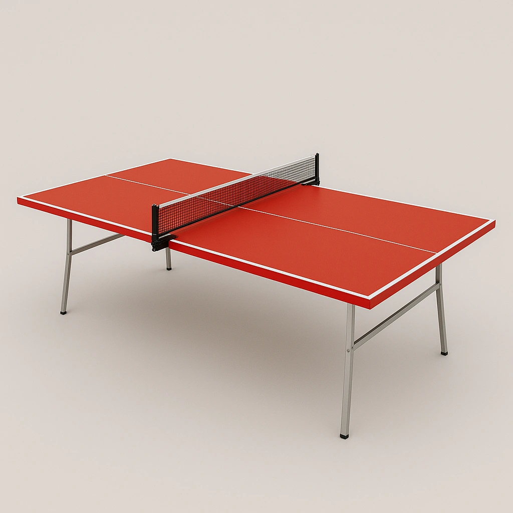 Tischtennisplatte, rotes Brett, graues Metallgestell, 274 x 152,5 x 76 cm